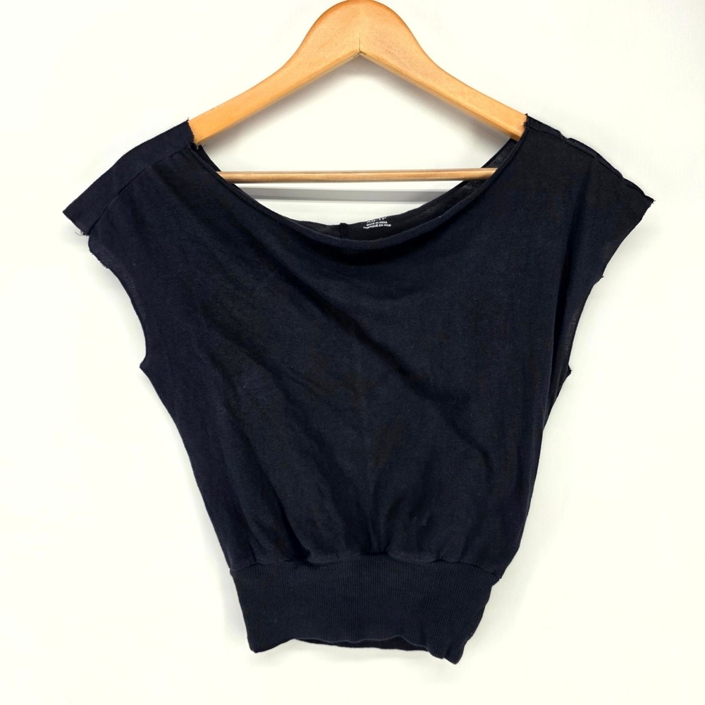 Out From Under Crop Top Womens XS Black Boat Neck Ribbed Hem Cap Sleeve UO